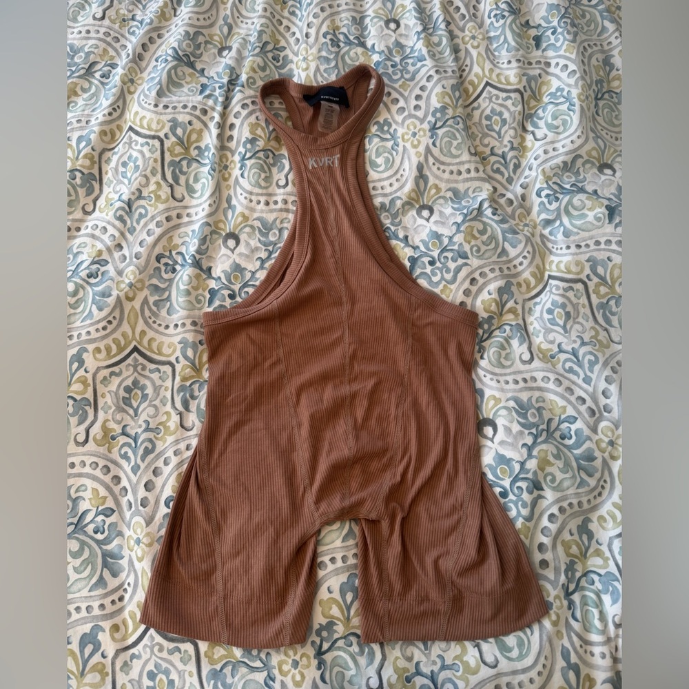 Brown Ribbed Sleeveless Singlet